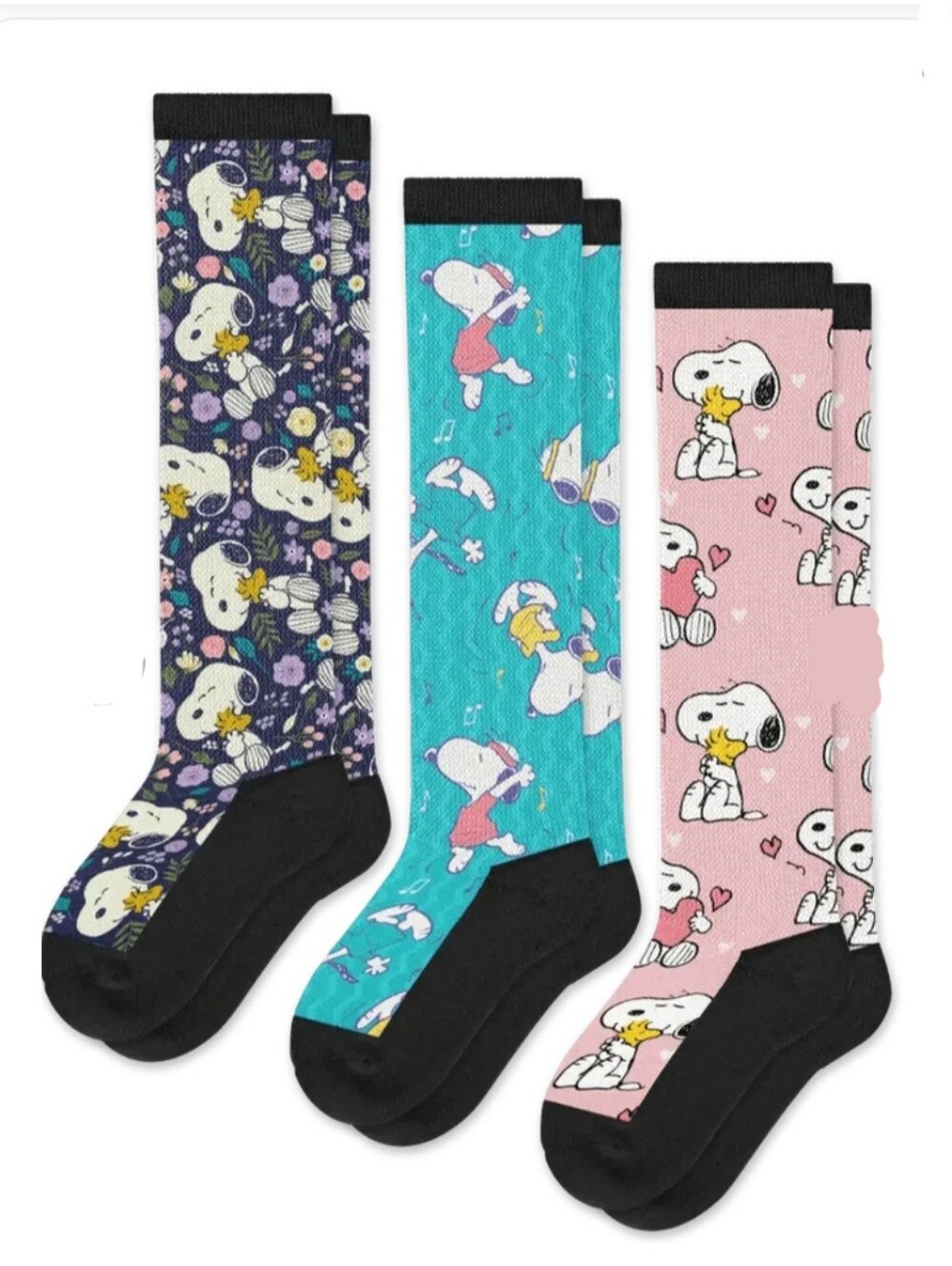 NEW VIASOX EASYSTRETCH SOCKS PEANUTS SNOOPY BEAGLE SET OF 3 M/L WOMEN 10 - 13